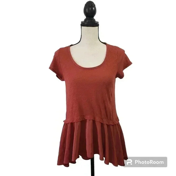 Anthropologie Postmark Rust Peplum High Low Shirt - Picture 2 of 7